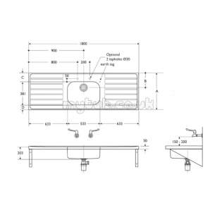 Armitage Shanks Commercial Sanitaryware -  Armitage Shanks Doon S5848 1800 X 600mm Two Tap Holes Dd Sink Ss