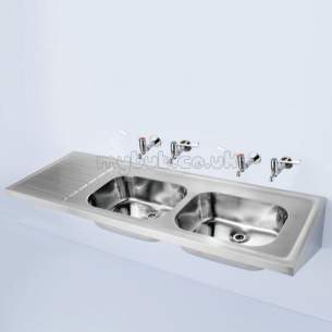 Armitage Shanks Commercial Sanitaryware -  Armitage Shanks Doon S5857 1800 X 650mm No Tap Holes Dbrhd Sink Ss