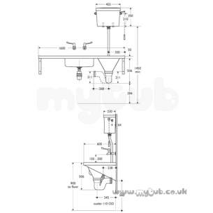 Armitage Shanks Commercial Sanitaryware -  Armitage Shanks Dee S6507 Two Tap Holes Ti Sink And Left Hand Slop Hopper Ss