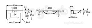 Roca Sanitaryware -  Cala 750mm X 450mm One Tap Hole Basin White