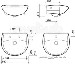 Twyfords Luxury -  Wave Wa4622 Two Tap Holes Semi-countertop Basin Wh Wa4622wh