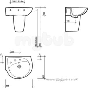 Twyfords Luxury -  Galerie Optimise Right Hand O/set One Tap Hole Basin Wh Gp4021wh