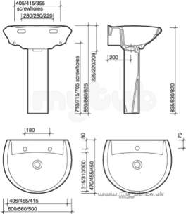 Twyfords Luxury -  Wave Ti Wa4122 500mm Two Tap Holes Basin Wh Wa4122wh