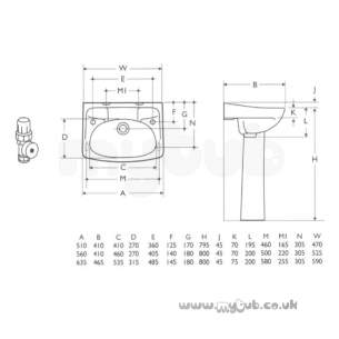 Armitage Shanks Commercial Sanitaryware -  Armitage Shanks Royalex S2170 560mm Two Tap Holes Basin Wh