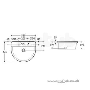 Ideal Standard Concept -  Ideal Standard Arc E797601 550mm Countertop Basin White