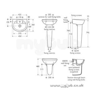 Ideal Standard Alto E7425 450mm One Tap Hole Handrinse Basin White