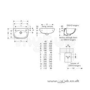 Ideal Standard Studio -  Ideal Standard Studio E1170 350mm Two Tap Holes Basin White