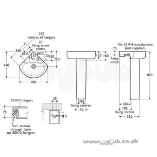 Ideal Standard Concept -  Ideal Standard Arc E792901 450mm Two Tap Holes Cnr Basin White