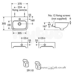 Armitage Shanks Commercial Sanitaryware -  Armitage Shanks Contour 21 Hr Basin 37 White Nof Nchn 1cth S212201