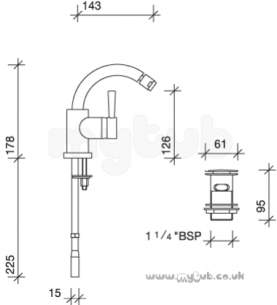 Twyfords Commercial Brassware -  Siron Side Lever Bidet Mono Plus Push Waste Sn5536cp