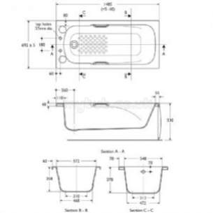 Armitage Shanks Acrylic Baths -  Armitage Shanks Sandringham S1595 1700 X 700 Two Tap Holes Bath Ex Grps Wh