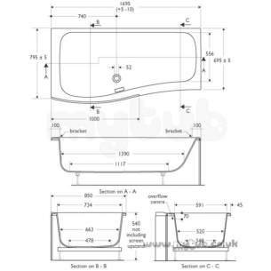 Ideal Standard Create Acrylic Baths -  Ideal Standard Create E3171 1700 X 800 No Tap Holes Left Hand Shower Bath Wh