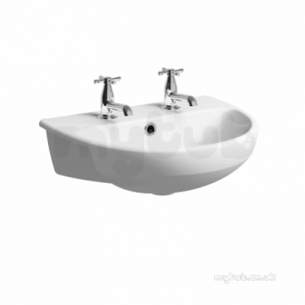 Twyford Mid Market Ware -  E100 Round S/r Basin 550x440 Two Tap Holes White