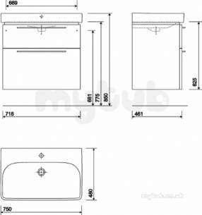 Twyford Galerie Plan Furniture -  E500 Wb Unit For 750x480mm 2 Drawer Grey
