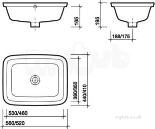 Twyford Moda Sanitaryware -  Moda 500x440 Under Countertop Vanity Basin No Tap Md4540wh