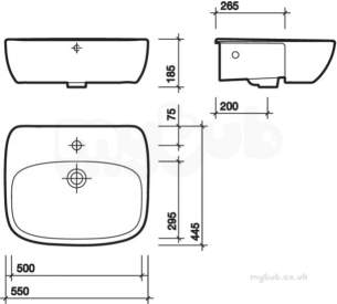 Twyford Moda Sanitaryware -  Moda Semi-recessed Washbasin 550x445 1 Tap Inc Fixings And Template Md4621wh
