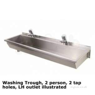 Twyford Stainless Steel -  1800 Washing Trough 1800 Left Hand Outlet 3 Person X 3th Ps9313ss
