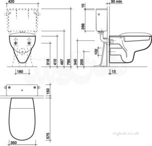 Twyford Quinta Sanitaryware -  Quinta Wall Hung Toilet Pan Inc Fxgs Qt1738wh