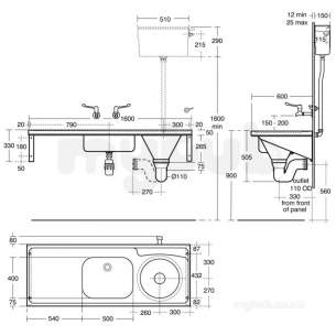 Armitage Shanks Commercial Sanitaryware -  Armitage Shanks Dee Sink 160x60 Pol Ss Bi Right Hand Slop Hopper Nth