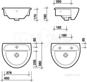 Twyfords Luxury -  Sola Optimise Semi-recessed Basin 450x380 2 Tap Sa4622wh