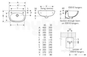 Ideal Standard Commercial Sanitaryware -  Ideal Standard Studio E2521 450mm Rhth Basin O/f And Chn Wh