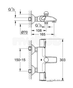 Grohe Tec Brassware -  Grohe G1000 34155 W/m Therm B/s Mixer Cp 34155000