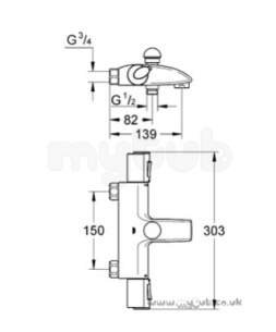 Grohe Tec Brassware -  Grohe G1000 34156 Therm Bs Mixer Ex Pllrs Cp 34156000