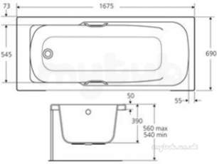 Ideal Standard Acrylic Baths -  Ideal Standard Admiral E4781 1670 X 690 If Plus Tg No Tap Holes Bath Wh