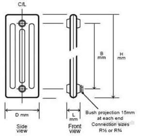 Clyde Cast Iron and Steel Radiators -  Windsor W500/220 580mm X 363mm 6s Ci Rad