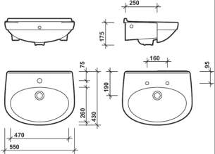 Twyford Grace Sanitaryware -  Grace 550 Semi Recessed Basin 2t Gc4622wh