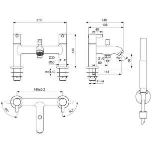 Ideal Standard Ceraline 2 Hole Bath Shower Mixer Bc189aa