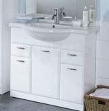 HiB 993.208515 White Denia 850mm Bathroom Vanity Base Unit Three Doors Two Drawer