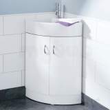 Hib 993.474019 White Denia Curved Corner Bathroom Vanity Base Unit Two Doors