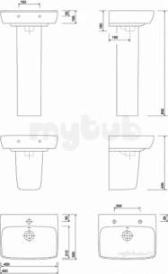Twyford Mid Market Ware -  E100 Square 450mm Handrinse Washbasin 2t E14832wh