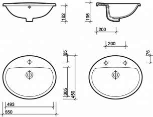 Twyford Mid Market Ware -  E100 E14561 Vanity 550 Washbasin 1th