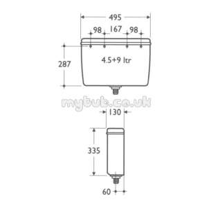 Armitage Shanks Commercial Sanitaryware -  Armitage Shanks Regal S6211 Auto Cistern 9.0 Ltr White