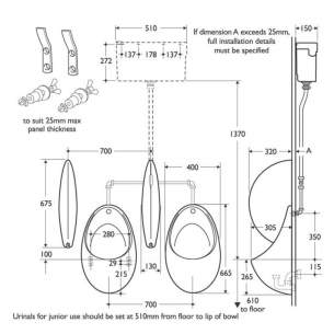 Armitage Shanks Commercial Sanitaryware -  Armitage Shanks S6120 New Urinal Division Hng And Scw Wh