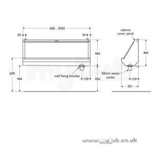 Armitage Shanks Commercial Sanitaryware -  Armitage Shanks Kinloch S6155my 1200mm Right Hand T/i Urinal Ss