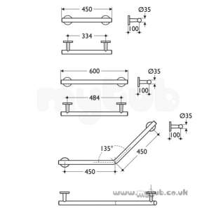 Armitage Shanks Commercial Sanitaryware -  Armitage Shanks Contemporary 21 45x45cm Wall Rail Ss