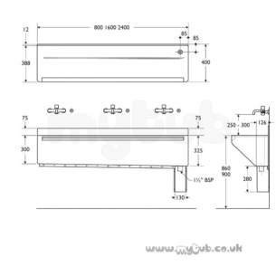 Armitage Shanks Commercial Sanitaryware -  Armitage Shanks Firth S2860my 2400mm Right Hand Waste Cover And Hangers