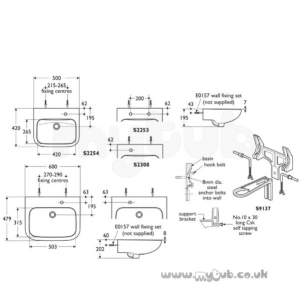Armitage Shanks Commercial Sanitaryware -  Armitage Shanks Portman 21 Basin 50cm White Nof Nchn 1rth S225401
