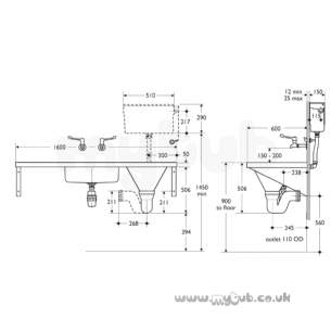 Armitage Shanks Commercial Sanitaryware -  Armitage Shanks Dee S6500 Bi No Tap Holes Sink And Right Hand Slop Hopper Ss