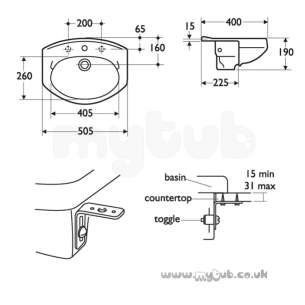 Armitage Vanity Basins -  Armitage Shanks Profile S2442 500mm Two Tap Holes Vanity Basin Wh