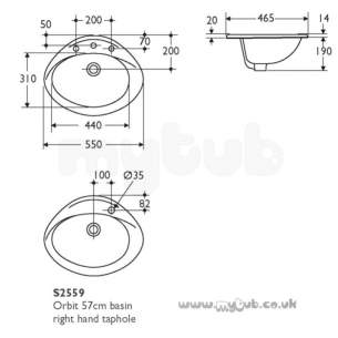 Armitage Vanity Basins -  Armitage Shanks Orbit Two Tap Holes Basin No Overflow/chainhole Wh Special S254901
