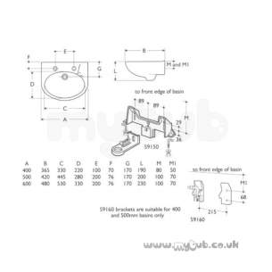 Armitage Shanks Commercial Sanitaryware -  Armitage Shanks Portman S2272 600mm No Tap Holes Basin Ex Chn And O/f Wh