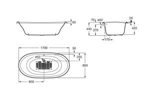 Roca Metal Steel Baths -  Eliptico Oval Cast Iron Bath With White Exterior And Anti-slip Base 23365007