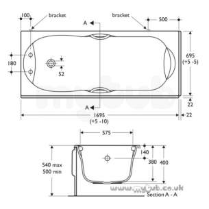 Ideal Standard Acrylic Baths -  Ideal Standard Alto E769001 Water Saving Bath 1700 X 700 Wh Two Tap Holes And Hg