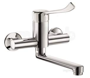 Delabie Brassware -  Delabie Wall Mtd Mech Sink Mixer Swivel Spt L150mm Hygiene Lever Sp
