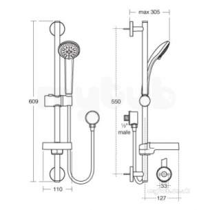 Ideal Standard Showers -  Ideal Standard Idealrain Shower Kit 3f 80mm Handsetch