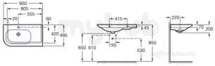 Roca Sanitaryware and Accessories -  Nexo 900 X 495mm Asy Right Hand Basin White